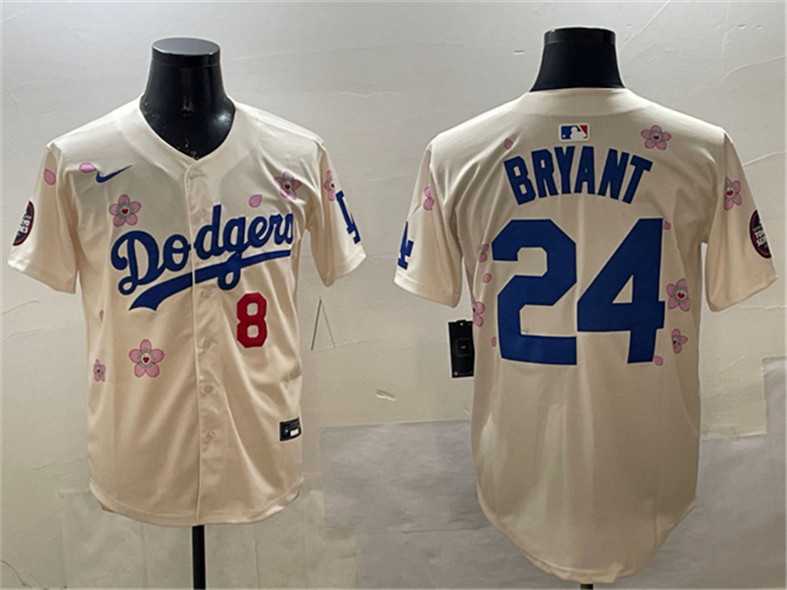 Men%27s Los Angeles Dodgers Front #8 Back #24 Kobe Bryant Cream 2025 Tokyo Series Limited Stitched Jersey